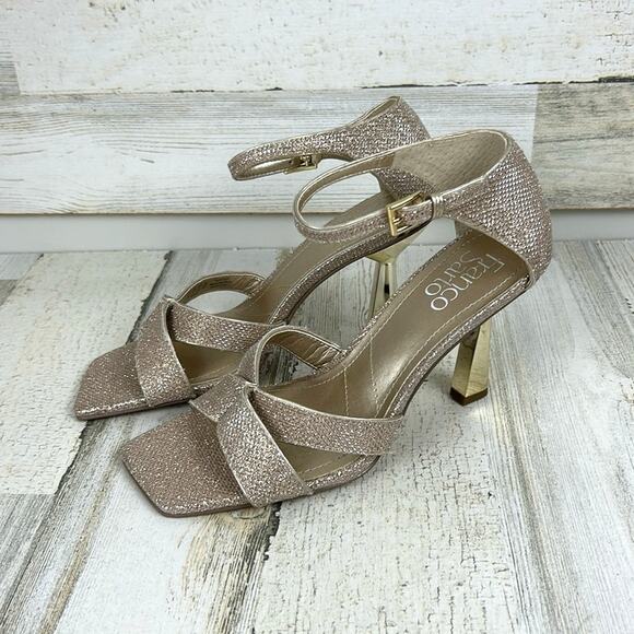 Franco Sarto Rania Women’s 6.5 Gold Sparkle Square Toe Heeled Sandals NEW - Picture 1 of 9